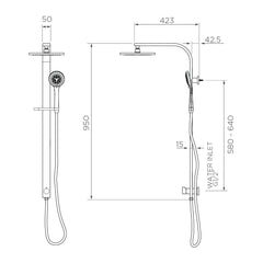Arcisan Synergii Shower System with Hand Shower - Dimensions