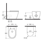 Argent Grace HygienicFlush Wall Faced Toilet - Dimensions