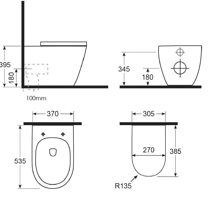 Argent Grace Neu HygienicFlush Wall Faced Toilet  - Dimensions