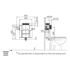 Argent Low Level In Wall Cistern - Dimensions