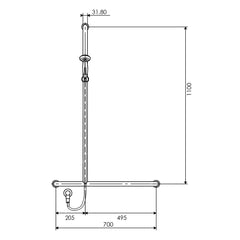 Argent Metro Advantage 32mm Inverted T Shower Set - Left Hand - Dimensions