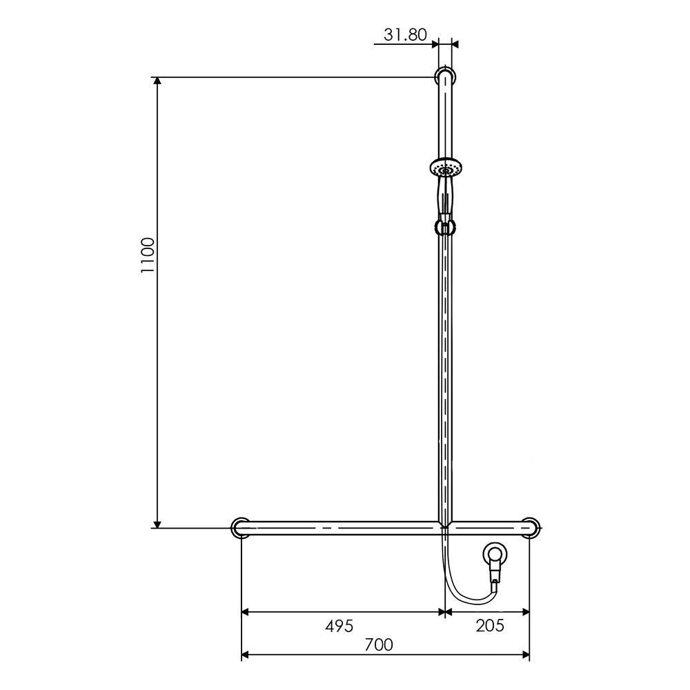 Argent Metro Advantage 32mm Inverted T Shower Set - Right Hand - Dimensions