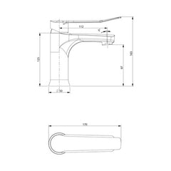 Argent Pace Comfort 170 Basin Mixer - Dimensions