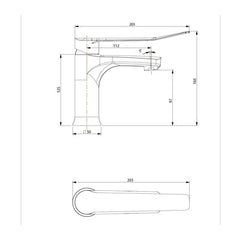 Argent Pace Comfort 200 Basin Mixer - Dimensions