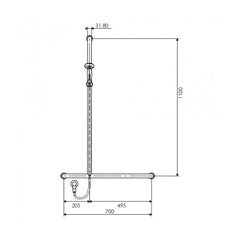 Argent Studio Advantage 32mm Inverted T Shower Rail Set LH - Matte Black - Dimensions