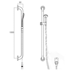 Argent Studio Advantage 32mm Shower Rail Set - Matte Black - Dimensions