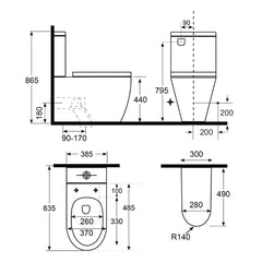 Argent Vista HygienicFlush BTW Toilet Suite - Dimensions