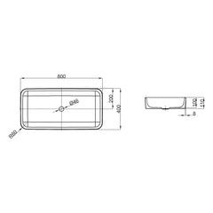 BetteArt 800 Counter Top Basin - Dimensions