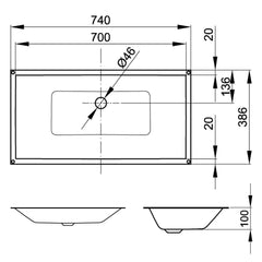 BetteLoft 800 Drop In Basin - Dimensions