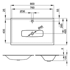 Bettelux 800 Drop in Basin - Dimensions
