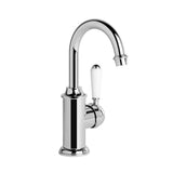 Brodware Neu England Basin Mixer - Gooseneck Spout - White Levers