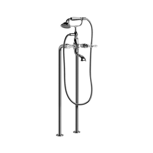 Brodware Neu England Bath Mixer with Handshower - Floor Mounted - Kristall Handle