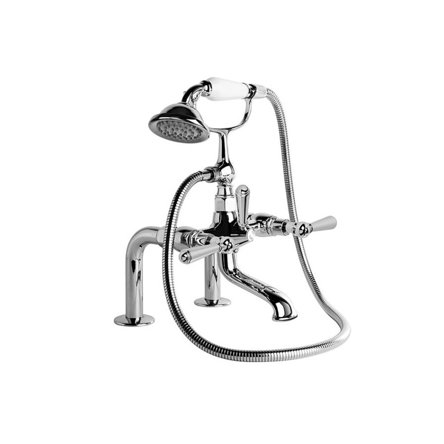 Brodware Neu England Bath Mixer with Handshower - Hob Mounted - Metal Levers