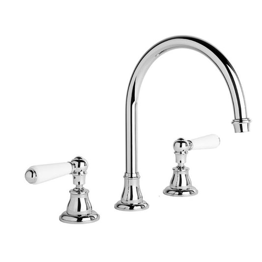 Brodware Neu England Bath Set -  Gooseneck Spout - White Levers