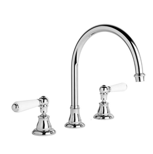 Brodware Neu England Kitchen Set - Gooseneck Spout - White Levers