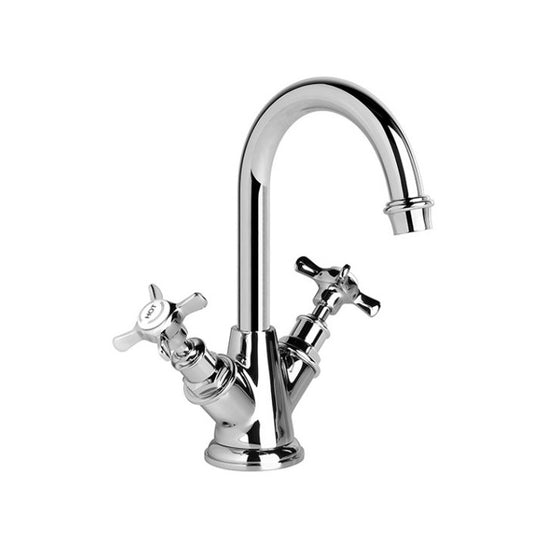 Brodware Neu England Twin Lever Basin Mixer - Gooseneck Spout - Cross Handles