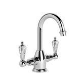 Brodware Neu England Twin Lever Basin Mixer - Gooseneck Spout - Kristall Levers