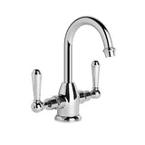 Brodware Neu England Twin Lever Basin Mixer - Gooseneck Spout - Metal Levers