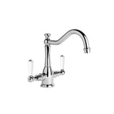 Brodware Neu England Twin Lever Kitchen Mixer - Country Spout - White Lever