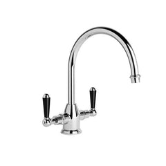 Brodware Neu England Twin Lever Kitchen Mixer - Gooseneck Spout - Black Lever