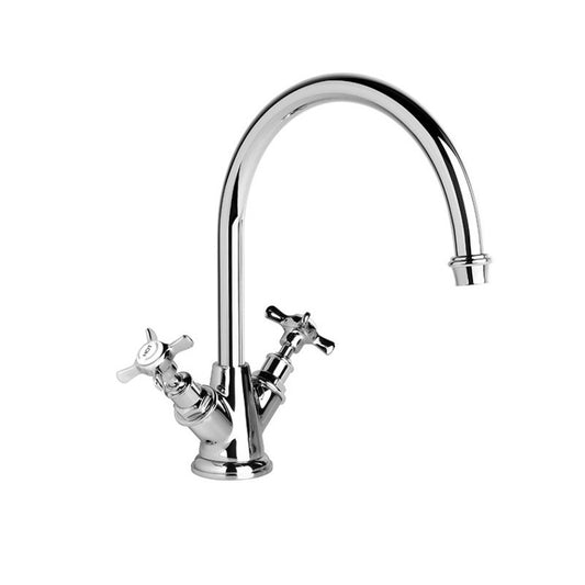 Brodware Neu England Twin Lever Kitchen Mixer - Gooseneck Spout - Cross Handle