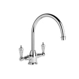 Brodware Neu England Twin Lever Kitchen Mixer - Gooseneck Spout - Kristall Lever