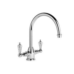 Brodware Neu England Twin Lever Kitchen Mixer - Gooseneck Spout - Kristall Lever