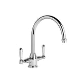 Brodware Neu England Twin Lever Kitchen Mixer - Gooseneck Spout - Metal Lever