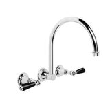 Brodware Neu England Wall Mounted Tapset - Gooseneck Spout - Black Levers