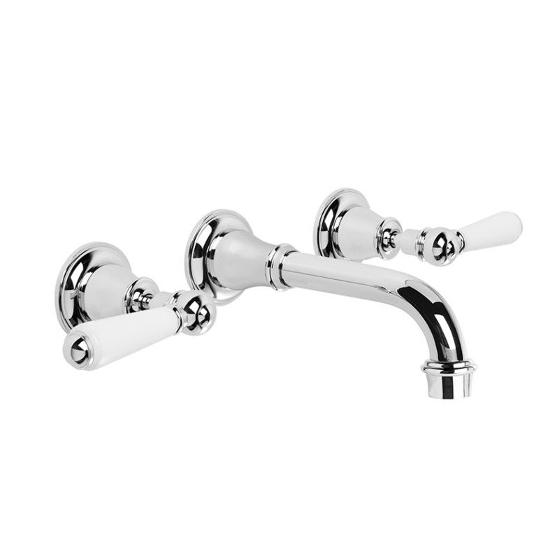 Brodware Neu England Wall Tap Set - 170mm Spout - White Levers