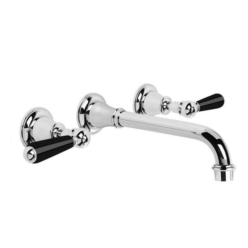 Brodware Neu England Wall Tap Set - 220mm Spout - Black Levers
