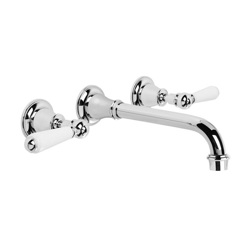 Brodware Neu England Wall Tap Set - 220mm Spout - White Levers