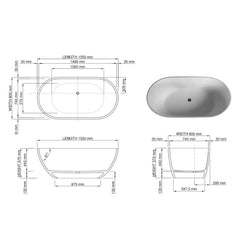 DADOquartz Emily Freestanding Bath - Dimensions