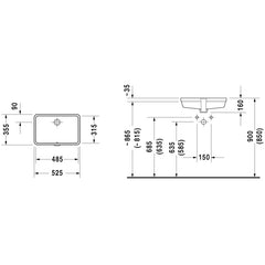 Duravit Vero Undercounter Basin - Dimensions