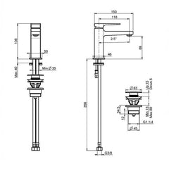 FIMA Next Basin Mixer 138mm - Dimensions