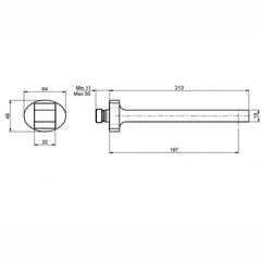 FIMA Next Wall Mounted Bath Spout 197mm - Dimensions