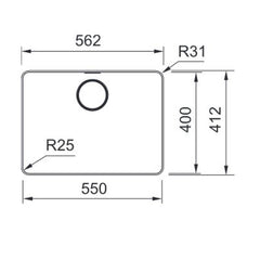 Franke Mythos Single Bowl Flush or Topmount Sink - MYX210-55B - dimensions
