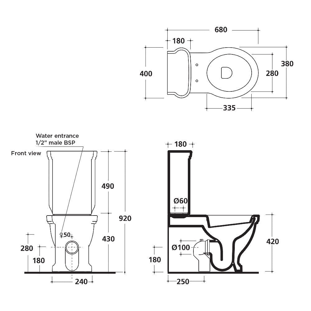 Galassia Ethos Back to Wall Toilet Suite - Dimensions