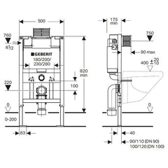 Geberit Kappa Under Counter with DuoFix Frame  - Dimensions