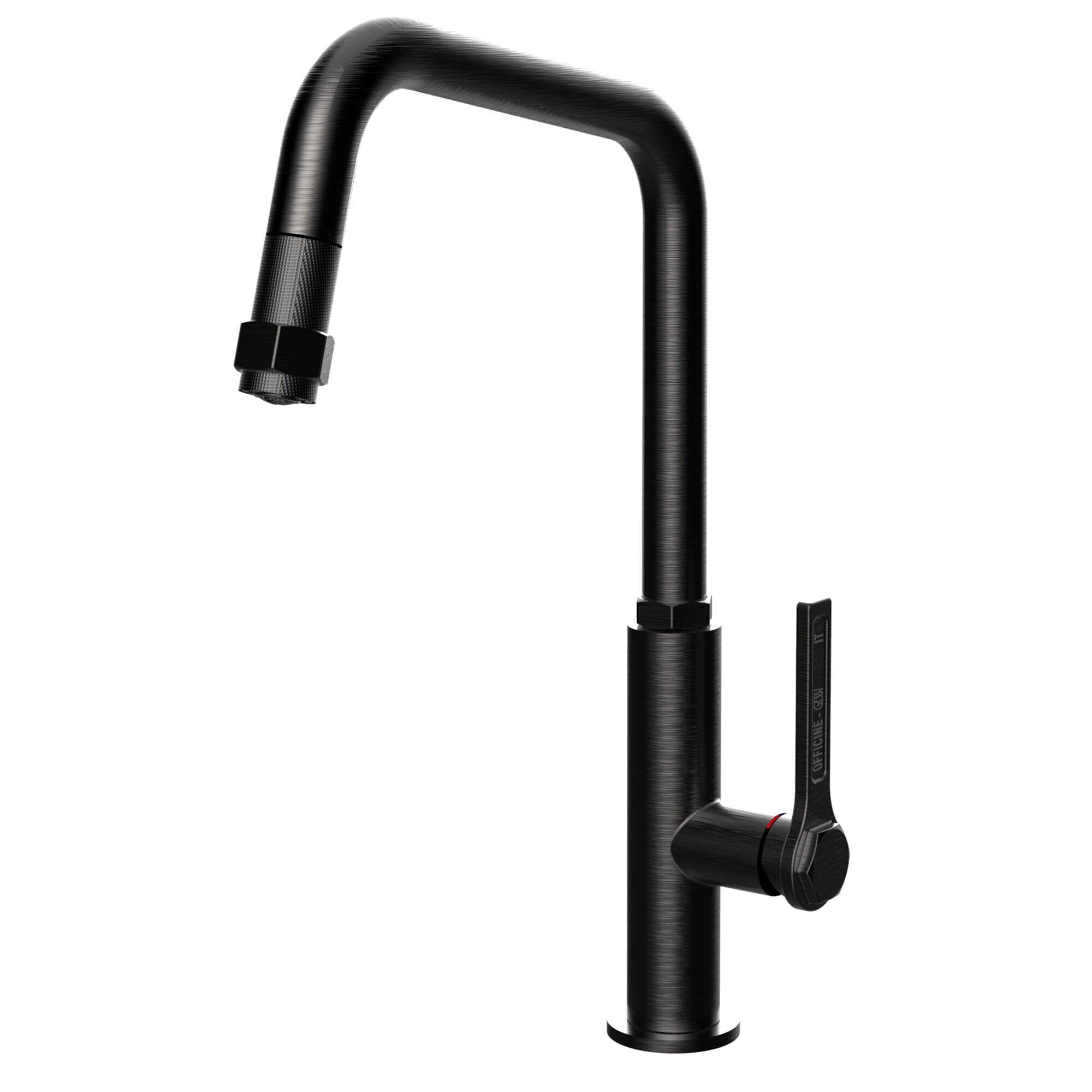 Gessi Officine Pull Out Kitchen Mixer Tap - Black Brushed Metal