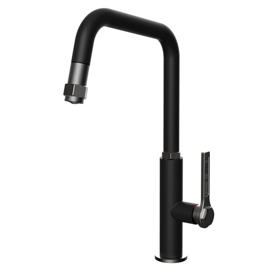 Gessi Officine Pull Out Kitchen Mixer Tap - Black with Brushed Nickel Handle