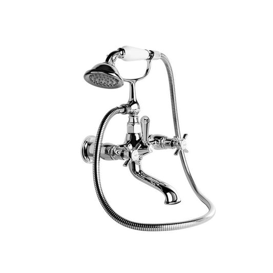 Brodware Neu England Bath Mixer with Handshower - Wall Mounted - Cross Handles