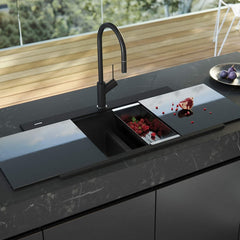 Oliveri Santorini Black Double Bowl Topmount Sink + Glass Top