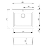 Oliveri Santorini Black Grande Bowl Topmount Sink - Dimensions
