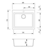 Oliveri Santorini White Grande Bowl Topmount Sink - Dimensions