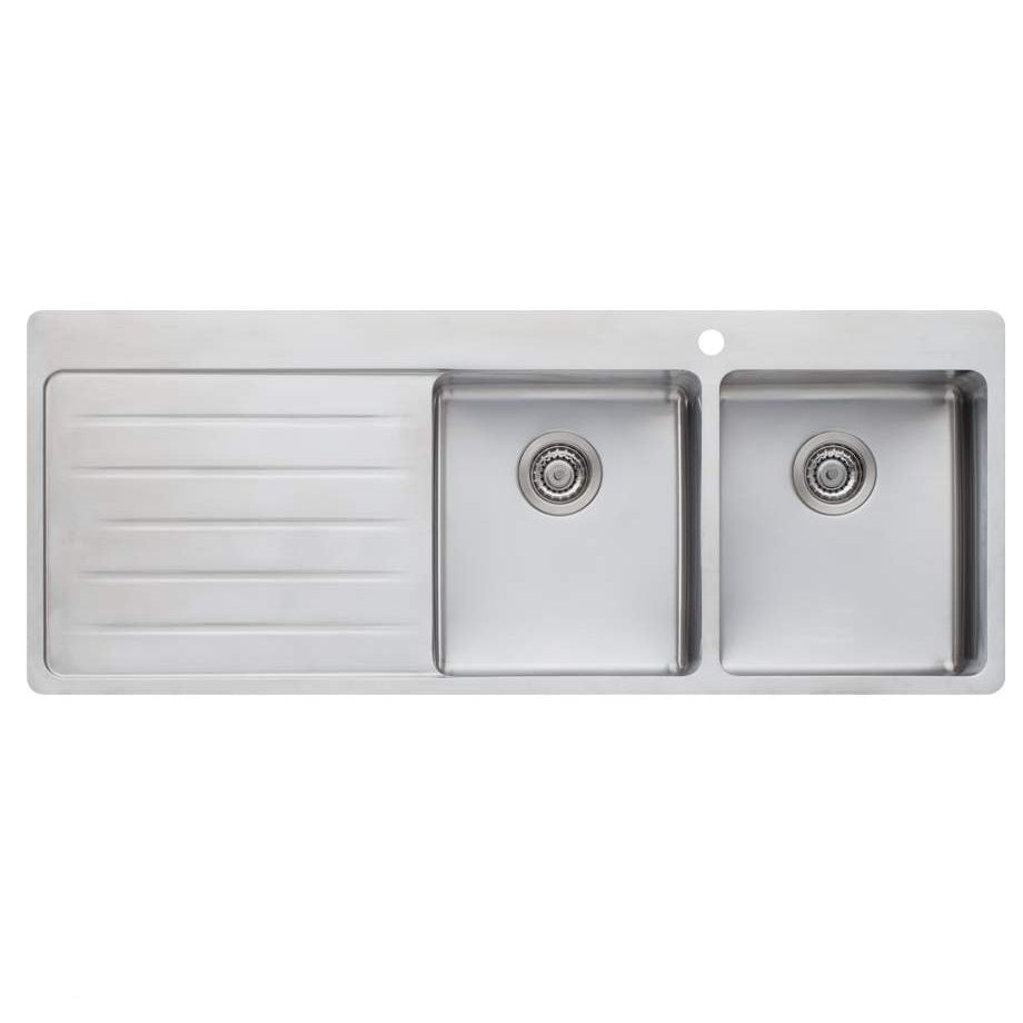 Oliveri Sonetto Double Bowl Topmount Sink with Drainer - Left side drainer