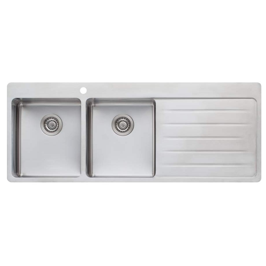 Oliveri Sonetto Double Bowl Topmount Sink with Drainer - Right side drainer