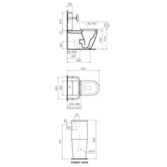 Parisi Ellisse Accessible BTW Toilet Suite with Backrest - Dimensions