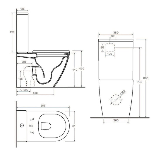 Parisi Ellisse MKII Ambulant Back to Wall Toilet Suite - Dimensions