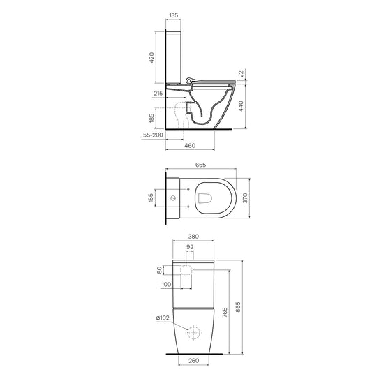 Parisi Ellisse MKII Ambulant BTW Toilet Suite with Pressalit Seat - Dimensions